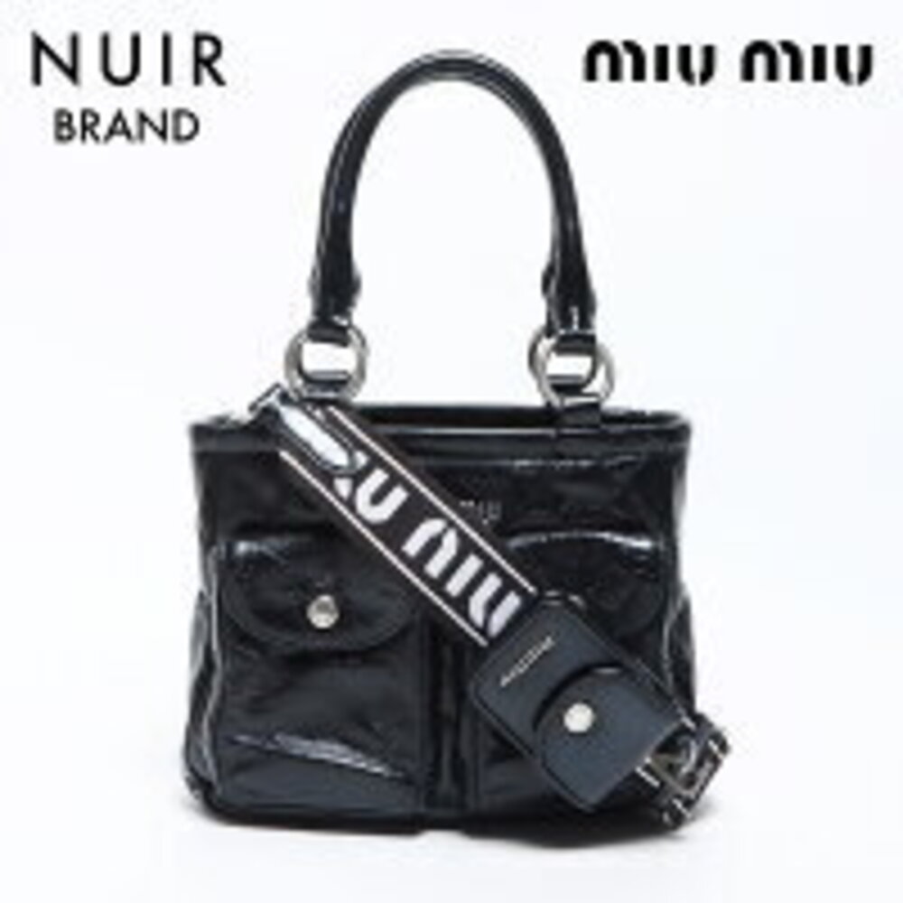 Miu Miu Vitello Shine Leather Logo Shoulder Bag Collection Black